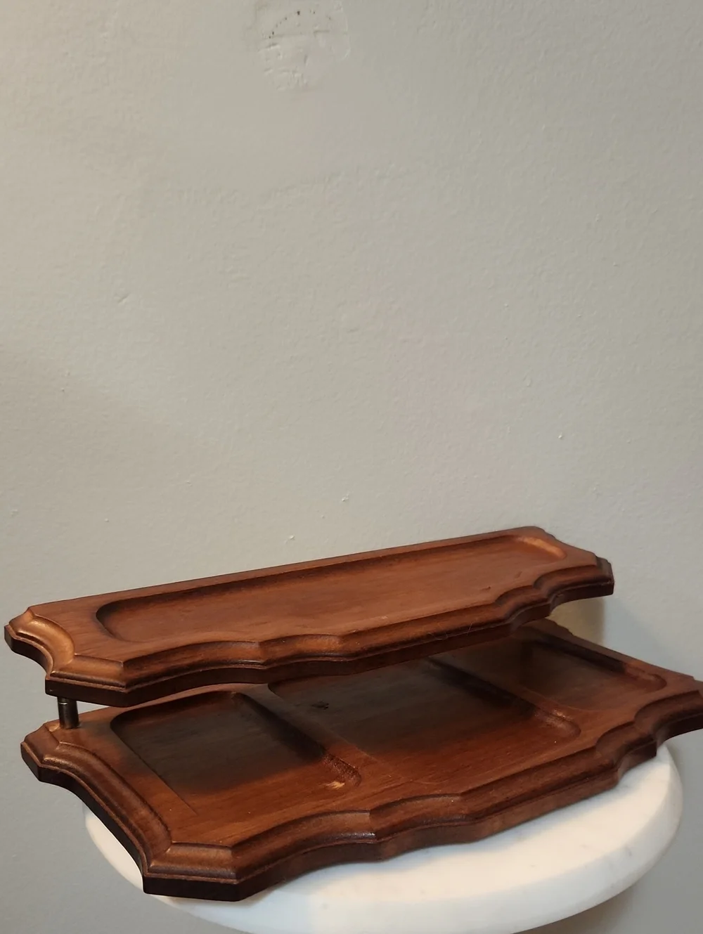 Vintage MCM 2-Tier Walnut Wooden Desk Organizer & Valet Tray
